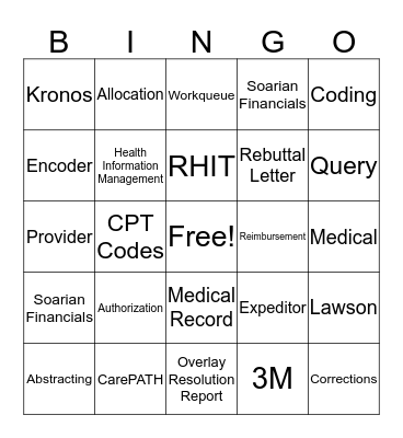 Medical Records Bingo Card