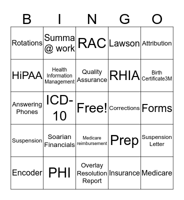 Medical Records  Bingo Card