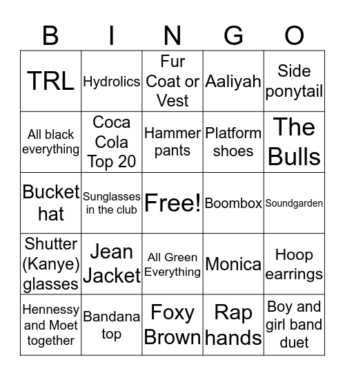 Music Video Bingo Card