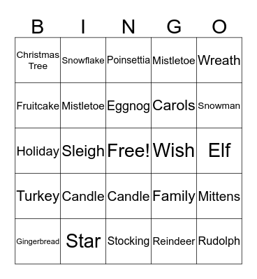 Holiday Bingo! Bingo Card