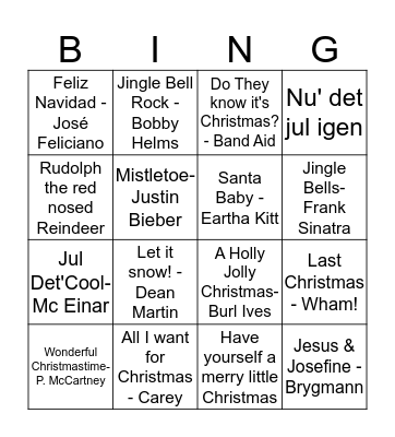 Christmas Songs Bing Bingo Card