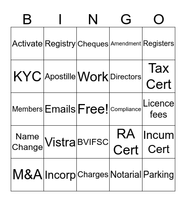 Vistra Bingo Card