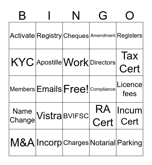 Vistra Bingo Card