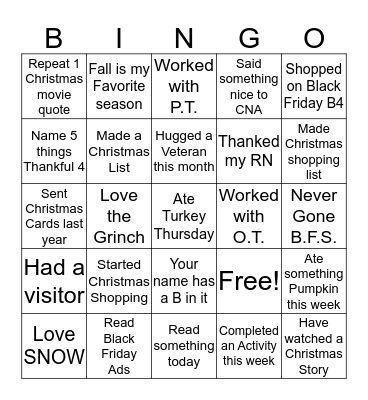 Black Friday Bingo Card