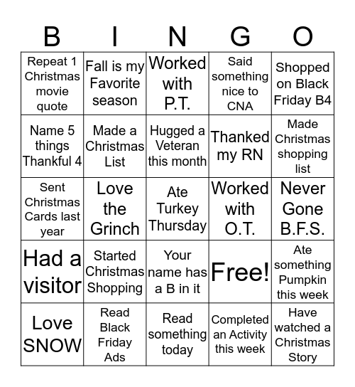 Black Friday Bingo Card