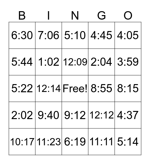 One hour ahead/One hour behind Bingo Card