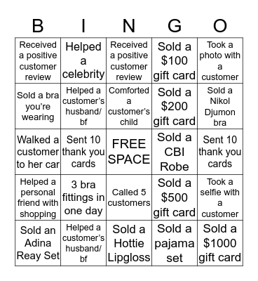 CBI Sales and Service Bingo Card