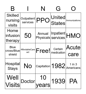 Insurance Bingo Card