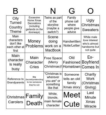 Hallmark Christmas Movie Bingo Card