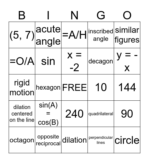 Geometry BINGO Card