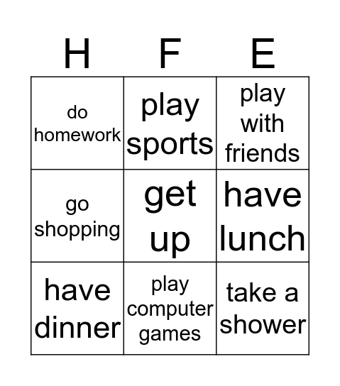HFE 3-1 Bingo Card
