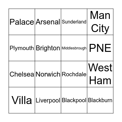 Football team Bingo Card