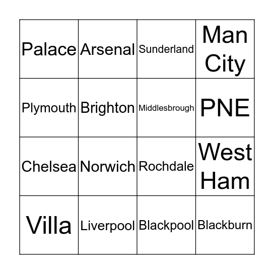 Football team Bingo Card