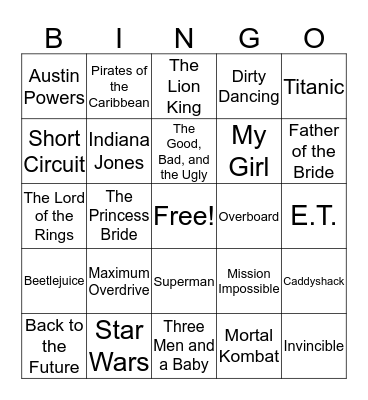Movie Bingo 1 Bingo Card