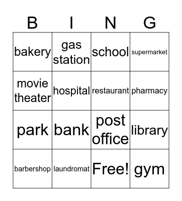 Places around town Bingo Card