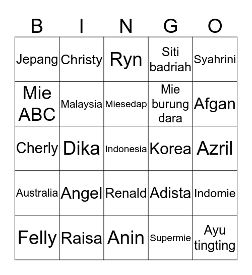 Untitled Bingo Card