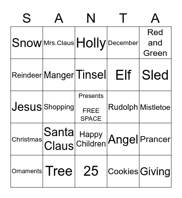 Christmas  Bingo Card