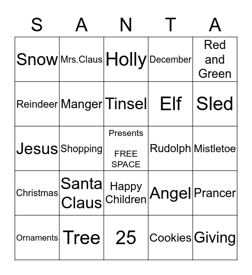 Christmas  Bingo Card