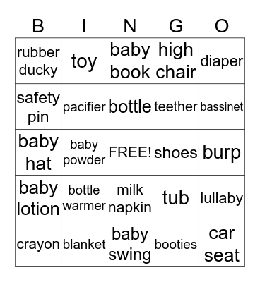Omeilia's Baby Shower Bingo Card