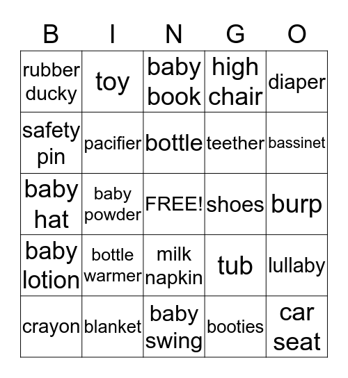 Omeilia's Baby Shower Bingo Card