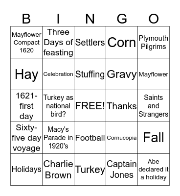 HAPPY THANKSGIVING!! Bingo Card