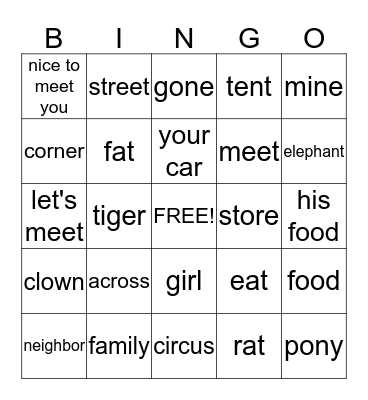 Super Easy Reading 2 Bingo Card