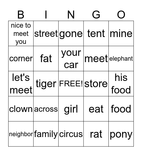 Super Easy Reading 2 Bingo Card