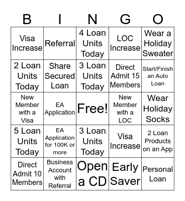 Holiday Bingo Card