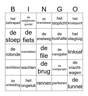 Het verkeer Bingo Card
