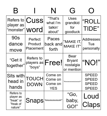 Big Mack Bama Bingo Card