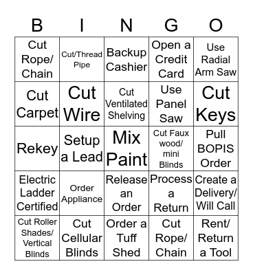 Skills Bingo Card