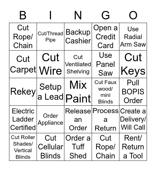 Skills Bingo Card