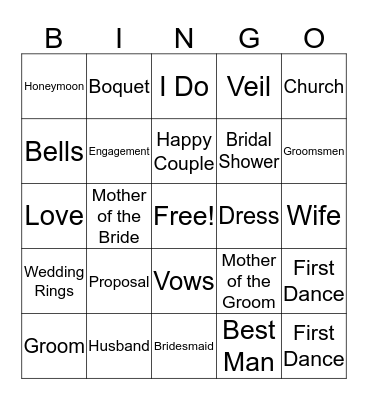 Bridal Shower Bingo Card