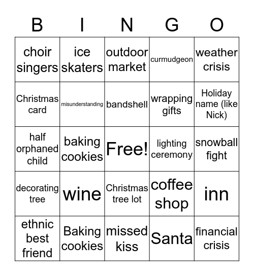 Hallmark Holiday Bingo Card