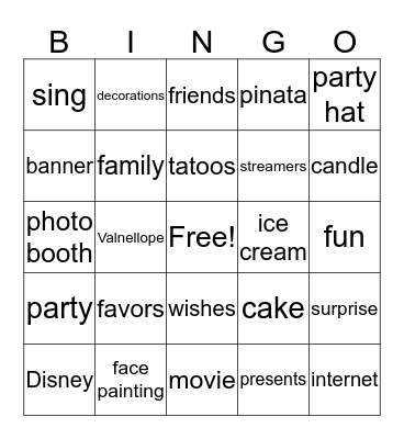 Sofia's Birthday Bingo Card