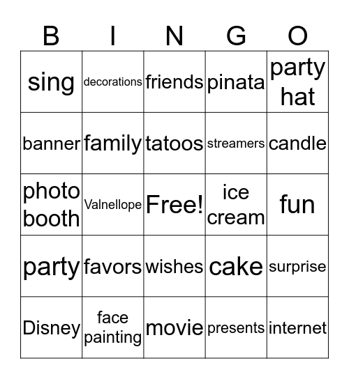 Sofia's Birthday Bingo Card