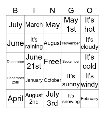 month Bingo Card