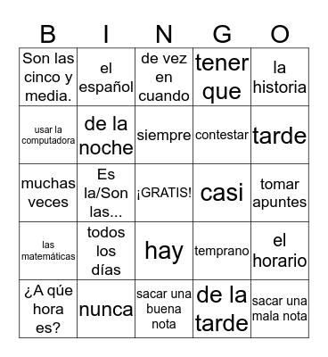 VOCABULARIO - Unidad 2, Lección 1 Bingo Card