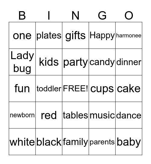 Harmonee's 1st Birthday Bingo Card