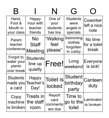 Teacher BINGO Card