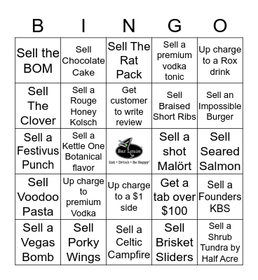 Bar Louie Bingo Card