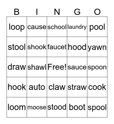 Digraph oo, au, aw Bingo Card