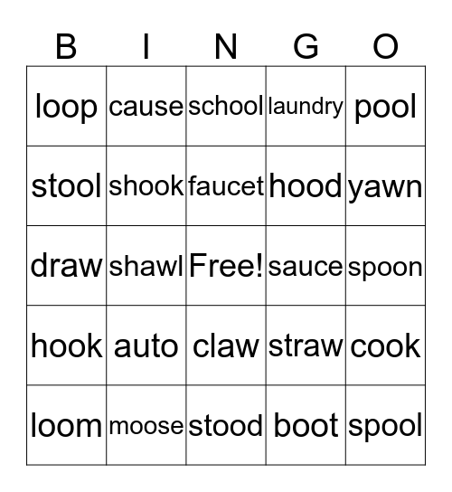 Digraph oo, au, aw Bingo Card