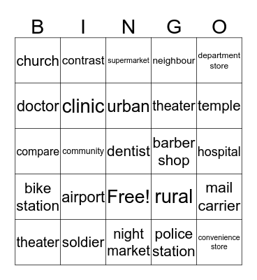 Vocabulary Bingo Card