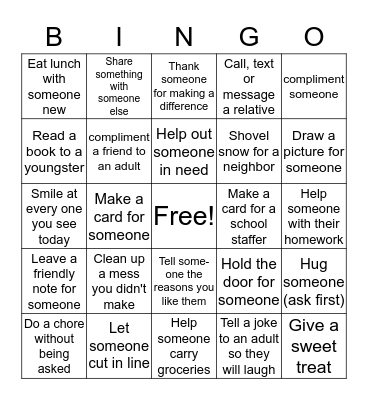 December Giving Bingo Card