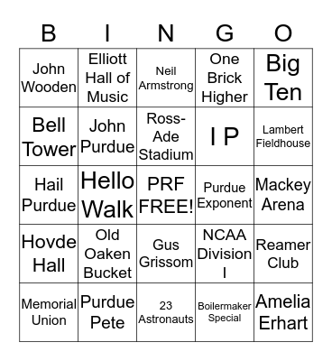PRF - Purdue Bingo Card
