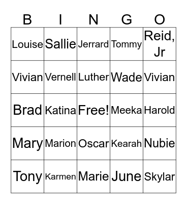 Family Bingo Card