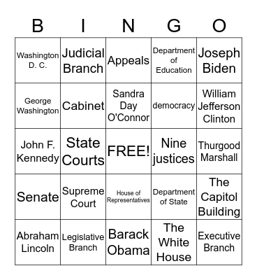 American Government Bingo Card