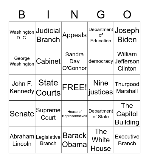 American Government Bingo Card