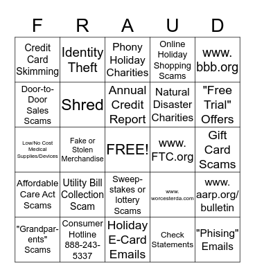 Fraud Safety Bingo Card